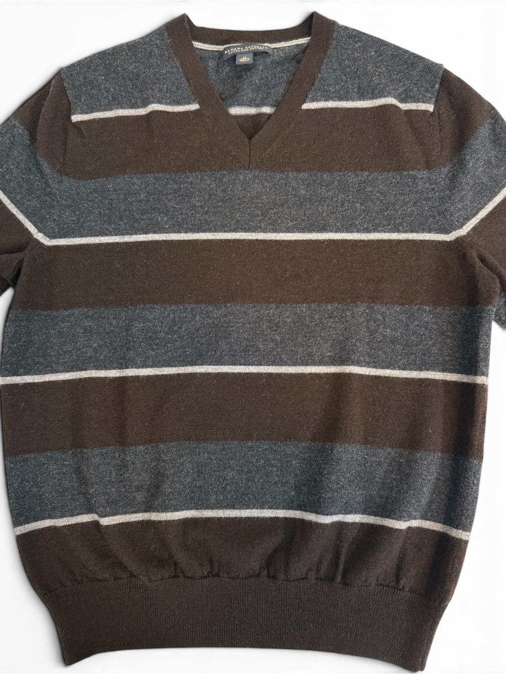 Banana Republic Factory Men's V-Neck Striped Sweater - Brown & Gray - Slim Fit M